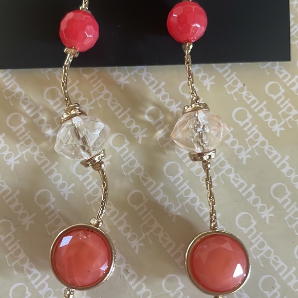 NWT Coral and Crystal Drop Earrings - Picture 2 of 4